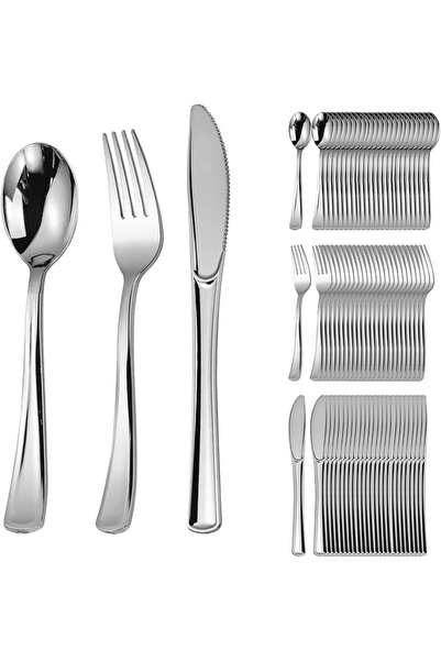 URbazaar Cutlery Set, Plastic Silverware, 75 Gold Utensils Reuseable Plastic ...