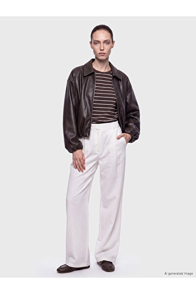 LC Waikiki Nevavm Lcw Comfort White Wide Leg Pleated Women's Fabric Trousers ...