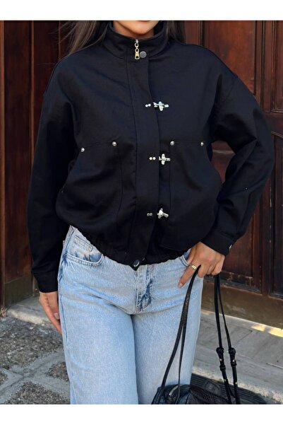VESS MODA Hook Detailed Seasonal Casual Bomber Jacket