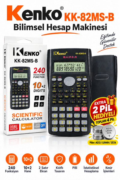 Kenko KK-82MS-B Bilimsel Hesap Makinesi 12 Haneli 240 Fonksiyonlu 2 Satır Üni...