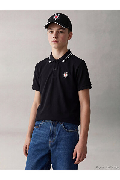 LC Waikiki Alita City Lcw Kids Black Polo Neck Beşiktaş Printed Boy's T-Shirt...