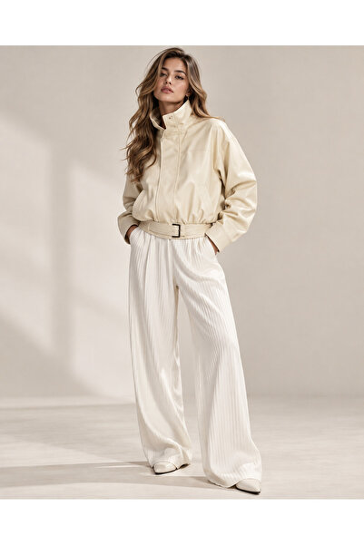 Urban Vanilla Theory Vegan Deri Krem Rengi Bomber Ceket