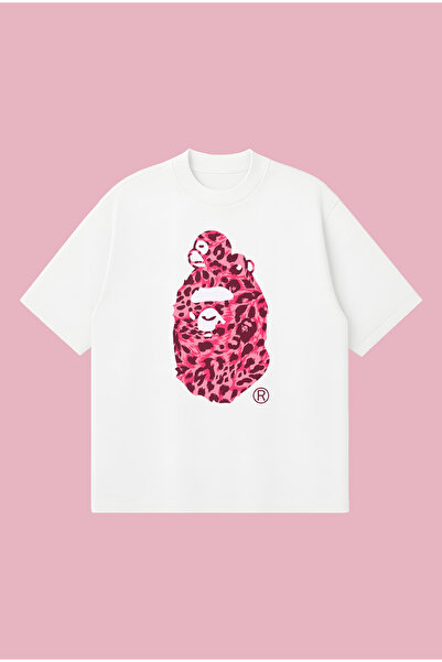 PURE POWER Bape Pink Leopard Printed Oversize Boxy Cut Unisex 100% Cotton Tsh...