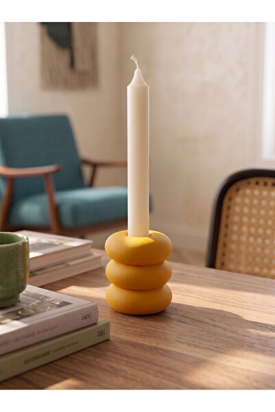 Modern Minimalist 3'lü Halka Tasarım Turuncu Mumluk – Estetik Şamdan