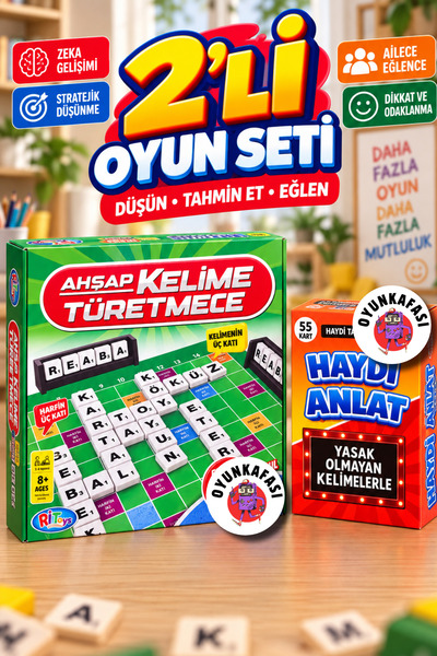 OYUNKAFASI 2-Person Family Game Set Wooden Word Derivation and Guessing Game