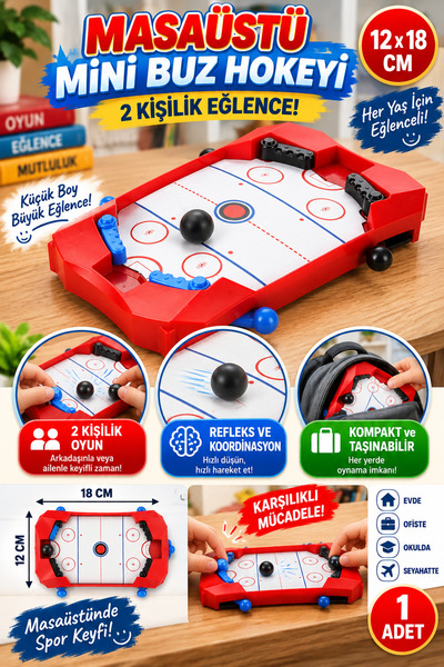 Tamsena Store Masaüstü Mini Buz Hokeyi Oyunu 2 Kişilik 12x18 cm Taşınabilir E...