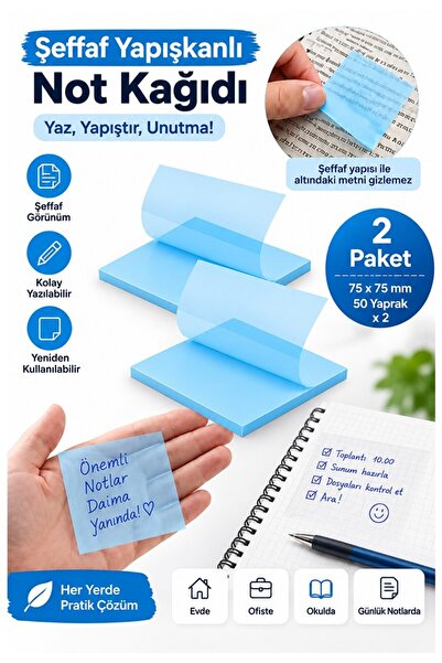 Artlantis Plavi lepljivi providni papir za beleške, 50 listova, 2 paketa, kva...
