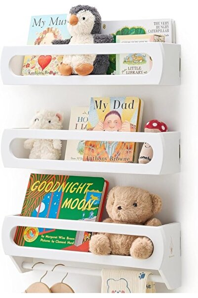 Generic Nursery Floating Shelves (Set of 3) – Solid Bamboo Wall-Mounted Shelv...