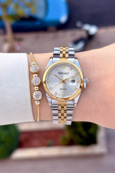 Ferrucci Sarı Silver Renk 28 Mm 24 Ay Garantili Kadın Kol Saati