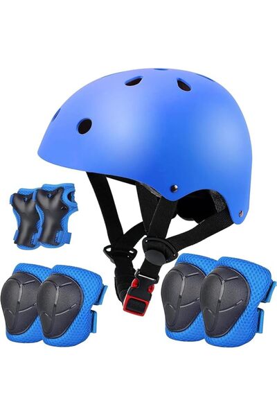 Tazweeq Kids Helmet with Knee and Elbow Pads Set, Adjustable Size 48-58cm, fo...