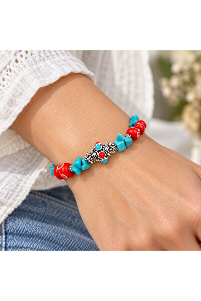 HER ŞEY NOTA www.herseynota.com Turquoise Red Beaded Silver Color Embroidered...