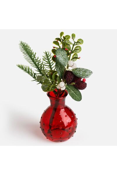 OEM Decoratiune de Craciun Vaza cu Crengute & Berries Ø7,5x22cm