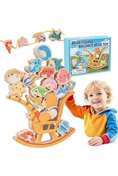 XICEN Wooden bear fishing Toy, Balance Stacking&Lacing for Toddlers 3+& Kids ...