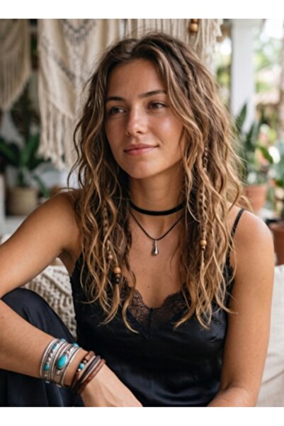 Nishstyle Gümüş Renk Şu Damlası Uçlu İkili Siyah Kadife Choker Kolye