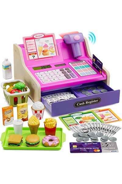 GENERAL HYES Cash Registers for Kids, Rechargeable Pretend Play Toys Pink