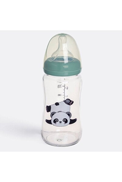 OEM Biberon din Sticla cu Tetina din Silicon Verde Menta Panda Honey Baby 260ml