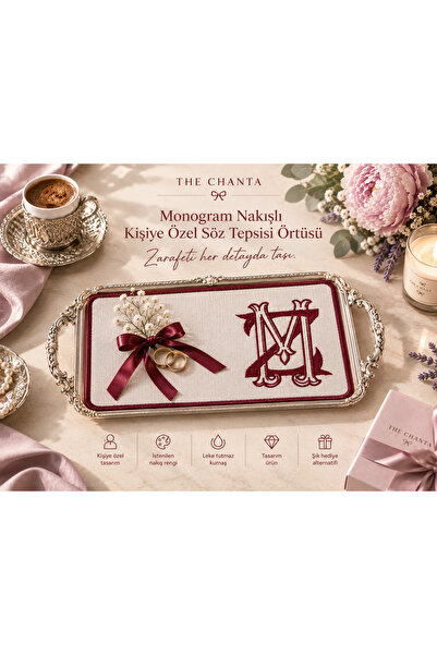 Kişiye Özel Nakışlı Söz Nişan Tepsisi Örtüsü Monogram Tasarım