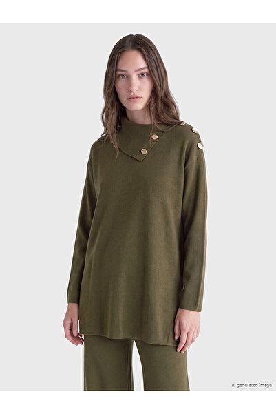 LC Waikiki Nevavm Lcw Modest Khaki Turtleneck Women's Knitwear Sweater with a...