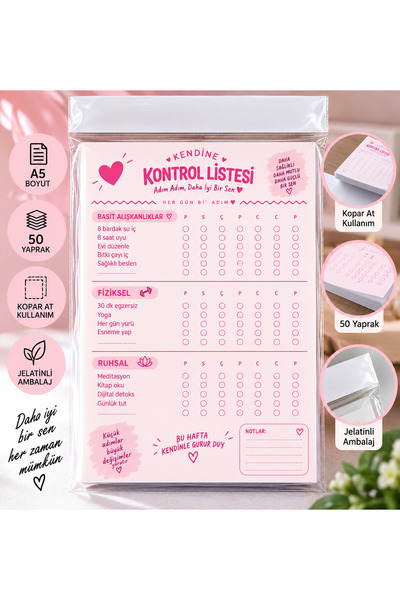 Atölye Prana Kendine Kontrol Listesi A5 50 Yaprak | Günlük Kontrol Listesi | ...