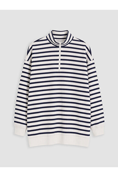 LC Waikiki Nevavm Farkıyla Lcw Modest Navy Blue 3 Threaded Striped Loose & Ba...