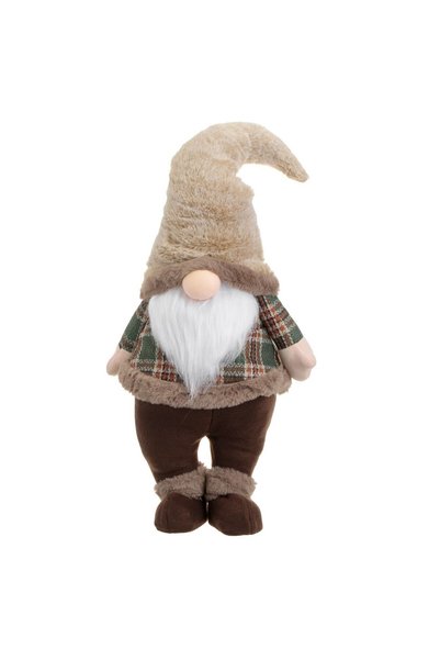 OEM Figurina Decorativa de Craciun Gnome cu Haina Maro in Carouri & Caciula d...
