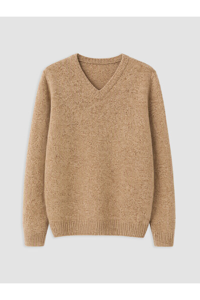LC Waikiki Lcw Modest Brown Knitwear Plain V-Neck Women's Sweater with Nevavm...