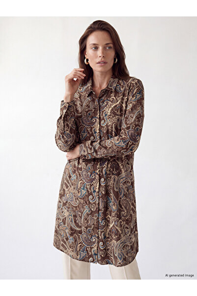 LC Waikiki Lcw Grace Burgundy Patterned Women's Shirt Tunic with Nevavm Diffe...