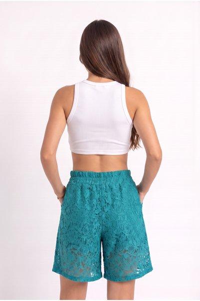 WeShaya Women's Petrol Drawstring Belted Tie-Up Cotton Regular Fit Shorts with Elastic Waist