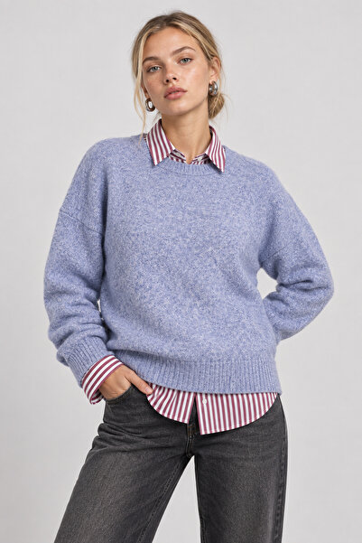 Lovelyİstanbul Wool Blend Oversize Knitwear Sweater Lki̇0062 Light Blue