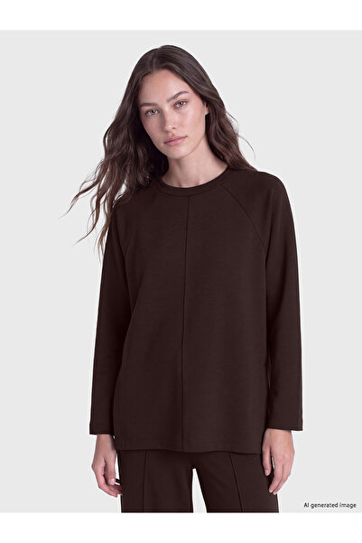 LC Waikiki Nevavm Farkıyla Lcw Modest Brown Interlock Plain Oversize Women's ...