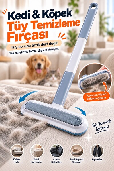 Kedi Köpek Tüy Temizleme Fırçası 4'ü 1 Arada Koltuk Kıyafet Halı Tüy Toplama Aparatı