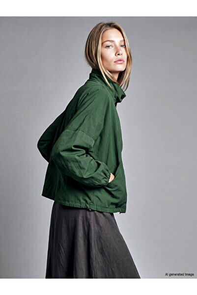LC Waikiki Alita City Lcw Vision Green Stand Collar Oversize Women's Coat wit...