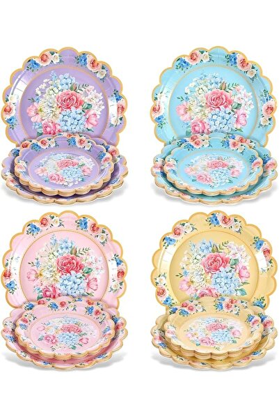 KASTWAVE 80 Pcs Floral Vintage Paper Plates Set, Disposable 9” & 7” Dessert P...