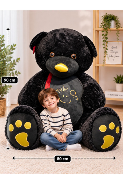 Genel Markalar 90 cm Büyük Siyah Peluş Ayıcık Oturan Ayı – Dolgun Gövdeli Yum...