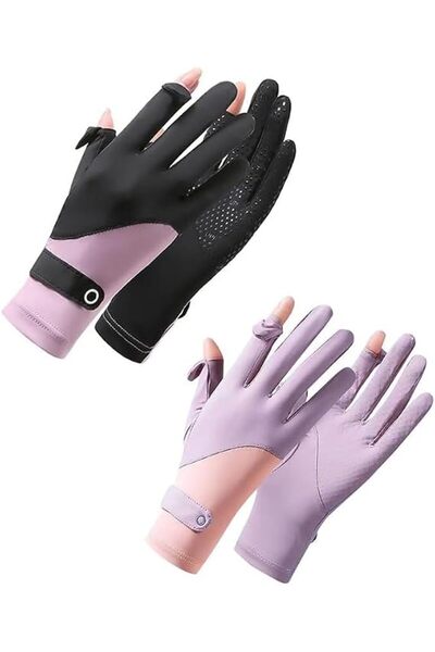 Tazweeq 2 Pairs Full Finger UV Protection Gloves, Non-Slip, UV Protection, Br...
