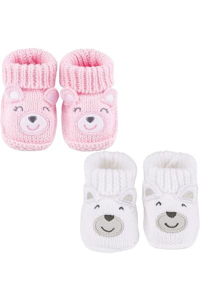 TERRIFI Soft Newborn Knit Booties for Baby Boys and Girls, 2 Pairs Non-slip C...