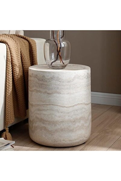 GENERAL Round Side Table - Faux Marble Finish Safe Coffee Table Modern Fiberg...
