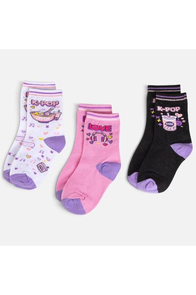 OEM Sosete Albe Roz si Negre K-POP pentru Fete - 3 Perechi 27-30