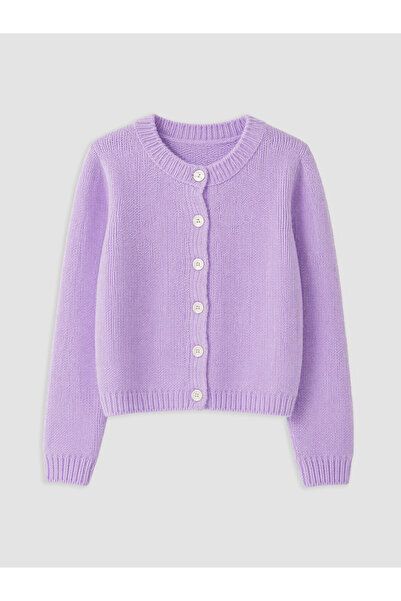 LC Waikiki Lcw Modest Purple Knitwear Plain Short Women's Cardigan with Nevav...