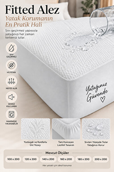 GLOMAR Bambu Premium Sıvı Geçirmez Fitted Jakarlı Alez Ultra Sessiz Yatak Kor...