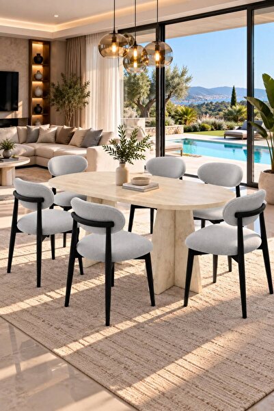 UZMHOME SFM SERİSİ Mutfak Masası Takımı Bohem 6 Sandalyeli Salon Takımı