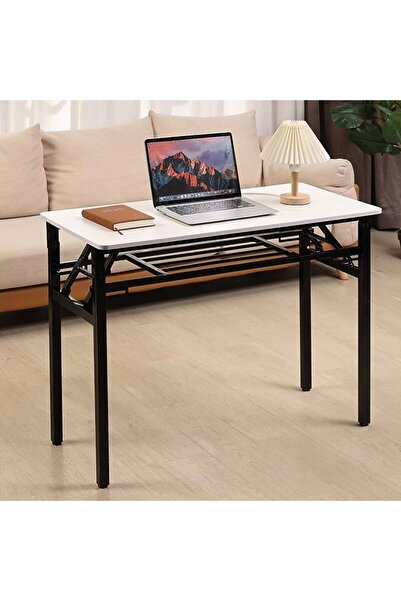 Lawazim Folding Table - Double Layer, 100x50cm, White - Foldable Rectangular ...