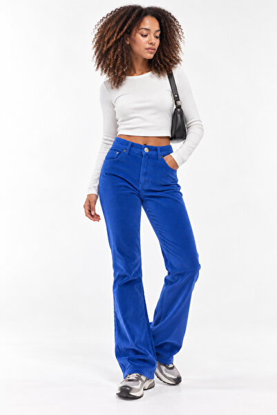 soBasic Flare Leg High Waist Corduroy Trousers