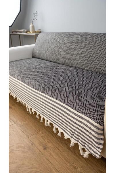 lizayn home Cotton Fringed Diamond Pattern Sofa Cover - Double Bedspread & Tv Blanket (180X210 cm)