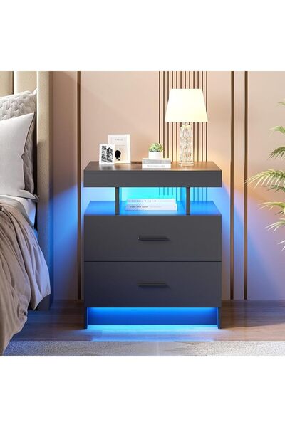 GENERAL Smart Nightstand with Charging Station and Led Night Light Stand for ...