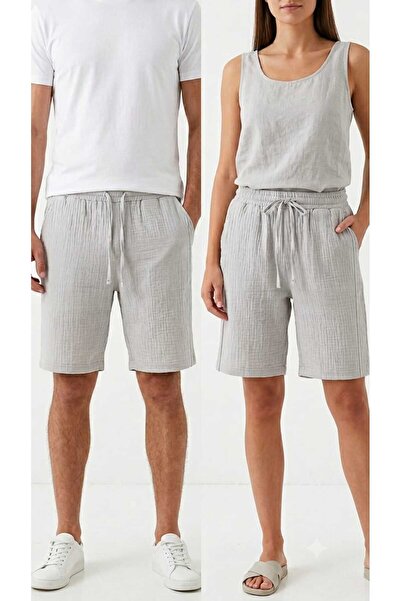 muvimm Unisex %100 Pamuk Beli Lastikli Cepli Rahat Müslin Şort