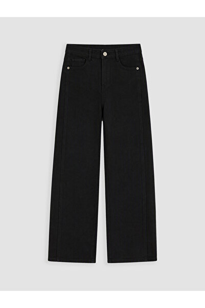 LC Waikiki Lcw Kids Black Wideleg Girls Gabardine Trousers with Nevavm Differ...