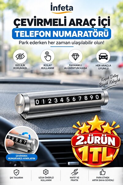 İnfeta Gray Aluminum Case Flip-Up In-Car Telephone Number Plate Parking Number
