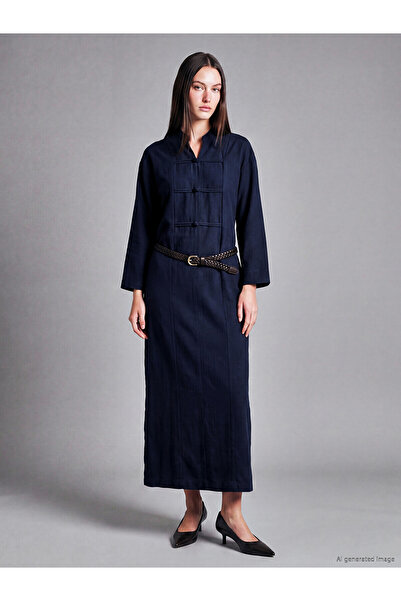 LC Waikiki TexX Store Kalitesi LCW Modest Lacivert Düz Oversize Kaçık Yaka Uz...