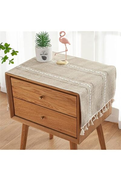 GENERAL Utobanh Bedside Table Cloth with Tassel Small Table Cover for Nightst...